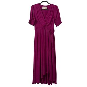 Anthropologie Maeve Breanna Wrap Midi Dress Short Sleeve Pink Size 6 Modest Boho